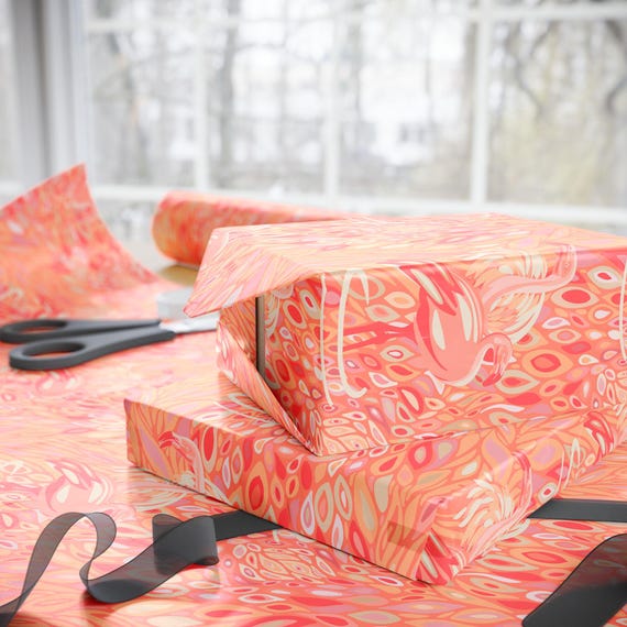 Flamingo Peach Pattern Wrapping Paper | Abstract Coral Gift Wrap Roll