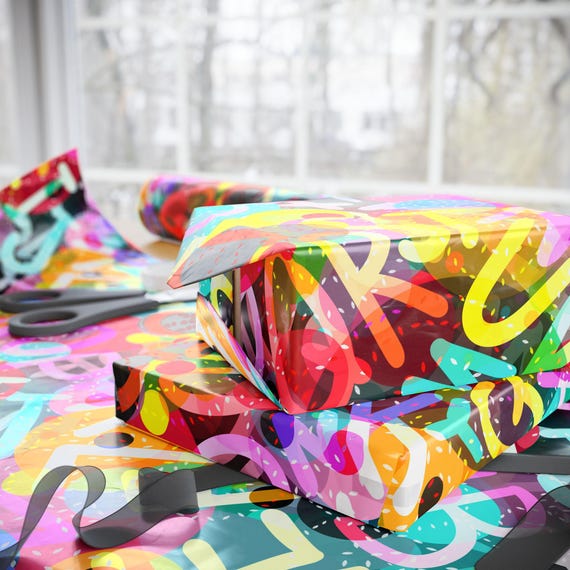 Colorful ABC Letters Abstract Wrapping Paper | Bright Confetti Pattern