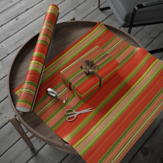 Autumn Stripe Wrapping Paper | Orange Green Red Holiday Roll
