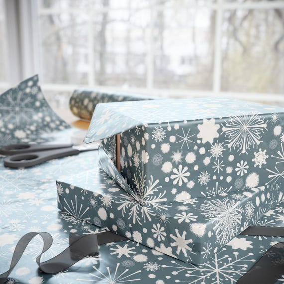 Snowflake Pattern Wrapping Paper | Blue White Holiday Paper