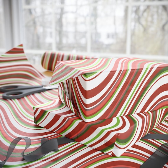 Wavy Candy Cane Stripe Wrapping Paper | Holiday Gift Wrap