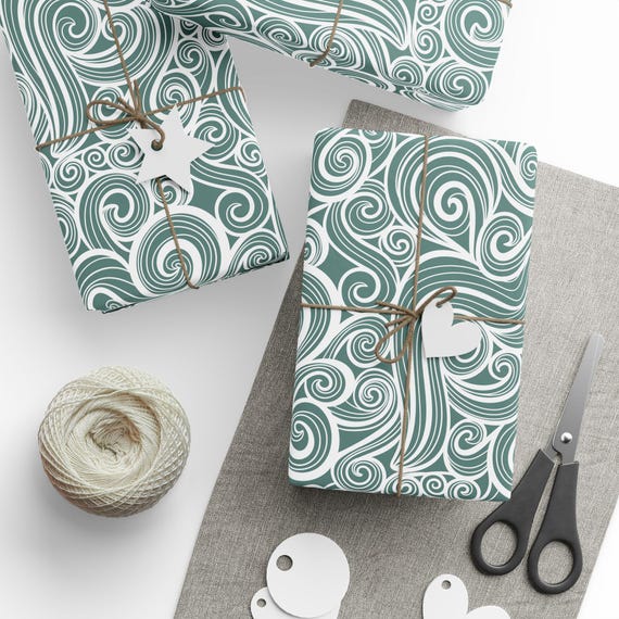 Green Wavy Swirls Wrapping Paper | Abstract Gift Wrap Roll