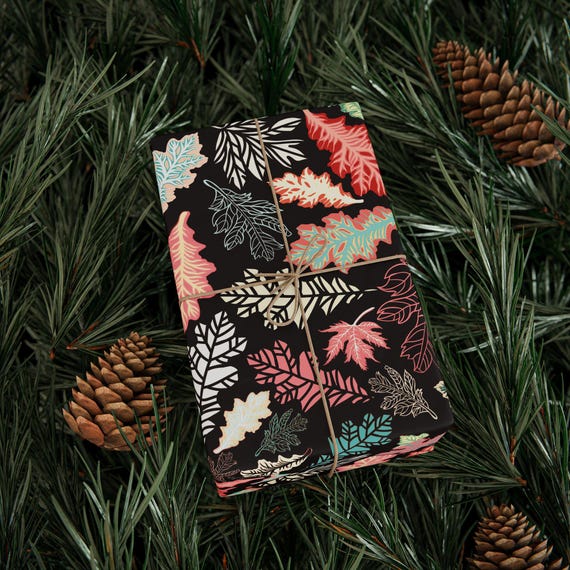 Pastel Oak Leaves Wrapping Paper | Fall Leaf Pattern Gift Wrap