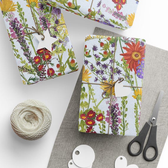 Hand-Painted Floral Pattern Wrapping Papers | Watercolor Wildflower Roll