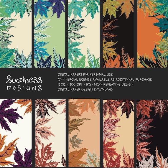 Autumn Leaves Border Digital DESIGN BUNDLE - 10 JPG - 12"x12" - Non-Repeating - Downloadable Digital Scrapbook Paper