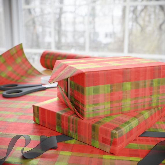 Red Green Plaid Wrapping Paper | Holiday Plaid Gift Wrap