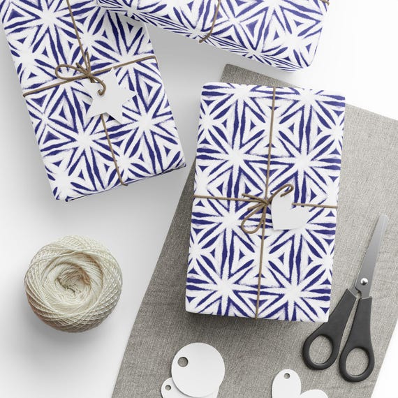 Blue Geometric Star Pattern Wrapping Paper | Decorative Gift Wrap Roll