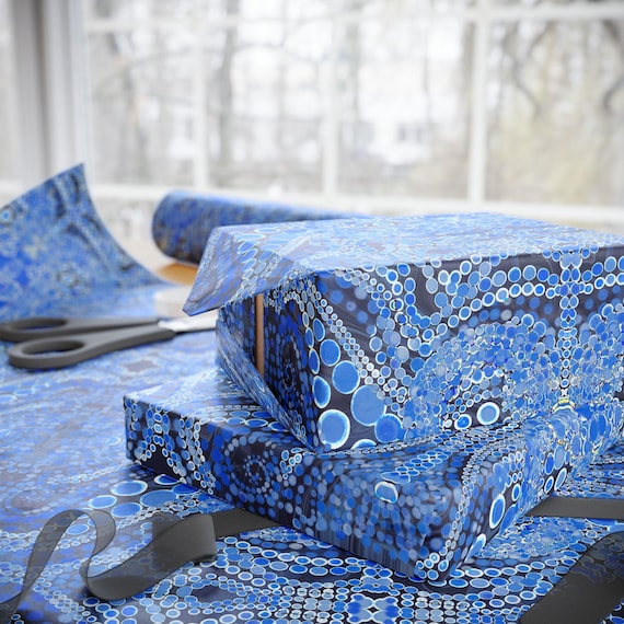 Blue Mosaic Pattern Wrapping Paper | Geometric Circles, Abstract Tile Design
