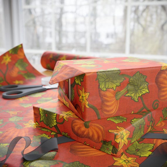 Autumn Pumpkins Floral Wrapping Papers | Fall Harvest Gift Wrap