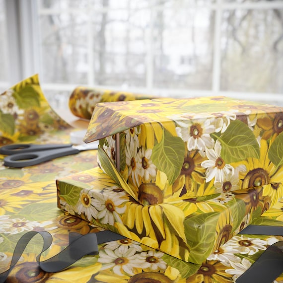 Sunflower Pattern Wrapping Paper | Floral Yellow Gift Wrap Roll