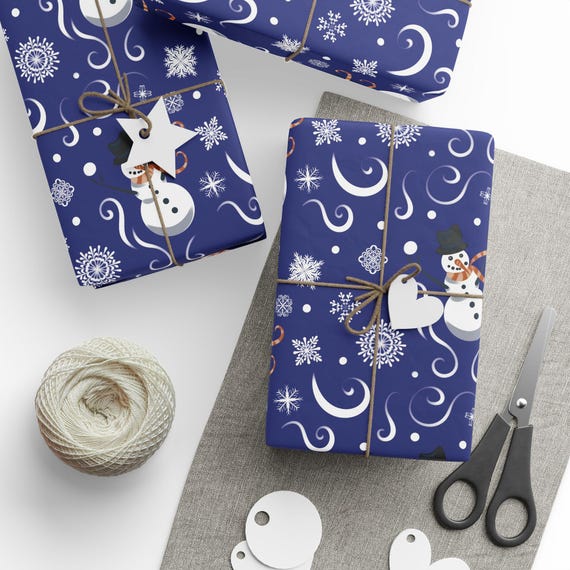 Snowman Pattern Wrapping Paper | Winter Snowflakes Holiday Wrap
