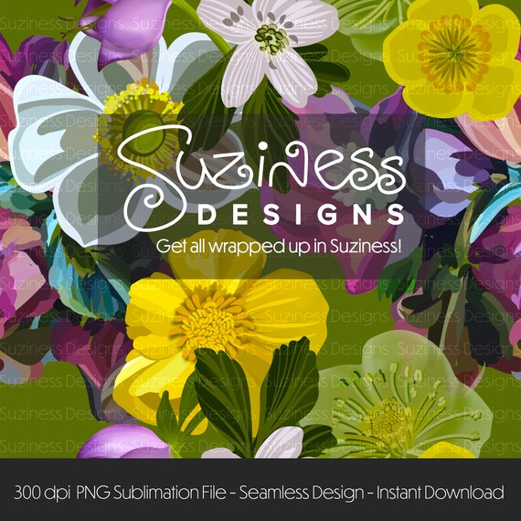 Buttercups, Hellebores and Anemones Floral - Seamless digital download design PNG file for a 20 oz Skinny Tumbler sublimation wrap