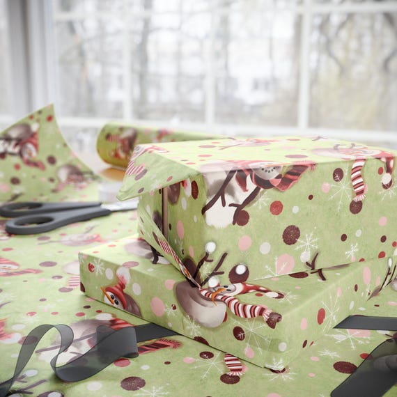 Dancing Snowmen Pattern Wrapping Paper | Holiday Gift Wrap Roll