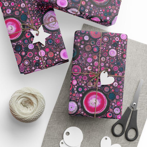 Pink Geometric Circles Pattern Wrapping Paper | Floral Dot Gift Wrap Roll