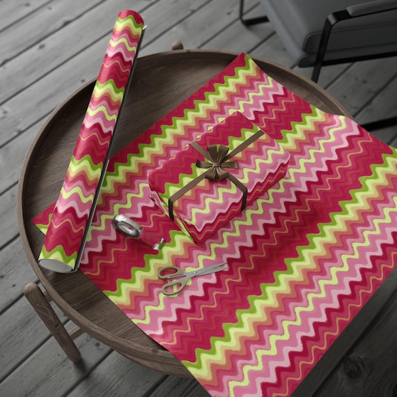 Wavy Color Stripe Wrapping Paper | Pink Green Red Abstract Gift Wrap Roll