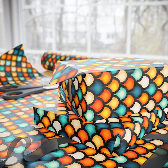 Colorful Teardrop Scale Pattern Wrapping Paper | Retro Orange Teal Gift Wrap