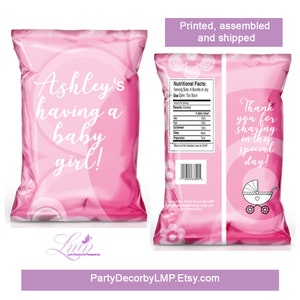 Girl Baby Shower Chip Bag - Baby Shower - It&#39;s A Girl - Birthday Favor Bags - Baby Girl - Chip Bag - Pink