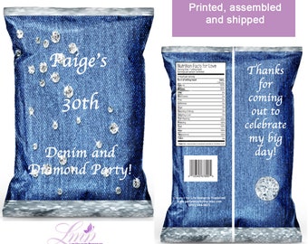 Denim and Diamond Chip Bag - Denim and Diamond Favor Bag - Birthday Favor Bags - Party - Denim Party - Diamond Party