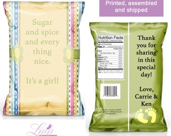 Baby Shower Chip Bag - Baby Shower Favor Bag - Sugar and Spice - Baby Shower - Favor Bag - It's A Girl - Baby Girl shower - Yellow