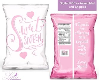 Sweet 16 - Sweet 16 Birthday - Sweet 16 Party Favors - Sweet 16 Chip Bags - Sweet 16 Invite - Sweet 16 Decorations - Sweet 16 Party