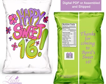 Sweet 16 - Sweet 16 Birthday - Sweet 16 Party Favors - Sweet 16 Chip Bags - Sweet 16 Invite - Sweet 16 Decorations - Sweet 16 Party