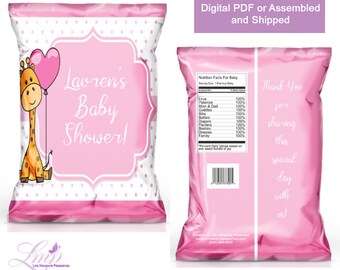 Baby Girl Favor Bags | Pink and White Favor Bag | Baby Giraffe Favor Bags | Digital PDF or Assembled and Shipped