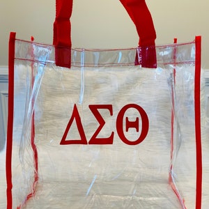 Clear Delta Tote Bag - Tote Bag - Delta Clear Stadium Bag - Large - Delta Stadium Tote - Black or Red Tote - Open top with shoulder straps