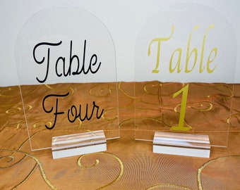 Acrylic Table Numbers - Arch Acrylic Table Numbers - Hexagon Table Numbers - Wedding Table Number - Script Table Number - Acrylic Table Sign