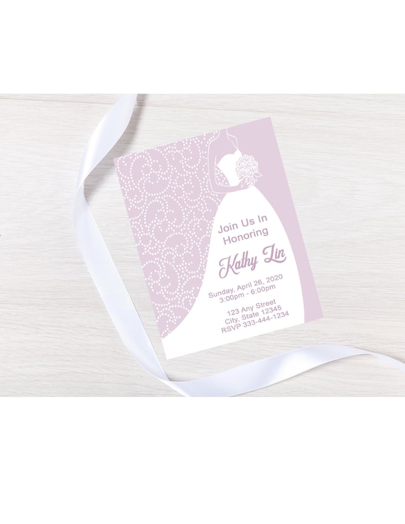 Bridal Shower Invitation, 5 x 7 Invitation, Lilac and White Bridal