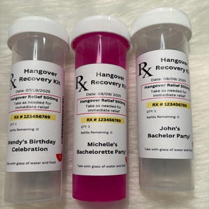 Kit de recuperación para la resaca - Despedida de soltera - Regalos de cumpleaños - Kits de frascos de medicamentos - Frascos de pastillas para el kit de recuperación - Regalos de despedida de soltera Clear w\Label Large