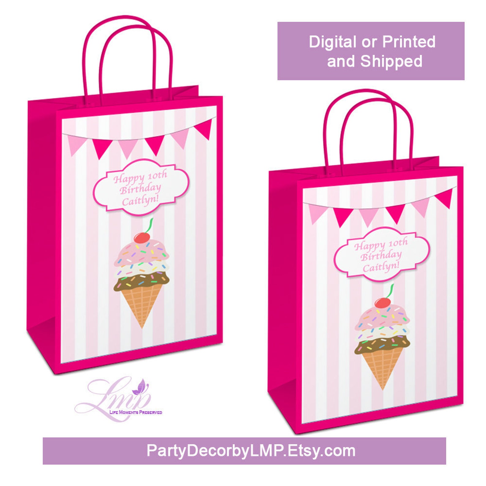 Ice Cream Gift Bag Ice Cream Favor Bag Digital Ice Cream Etsy