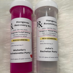 Hang Over Recovery Kit - Bachelorette Party - Birthday Favors - Prescription Bottle Kits - Recovery Kit pill bottles - Bachelorette Favors