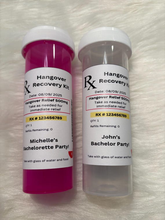 Hang Over Recovery Kit - Bachelorette Party - Birthday Favors - Prescription Bottle Kits - Recovery Kit pill bottles - Bachelorette Favors