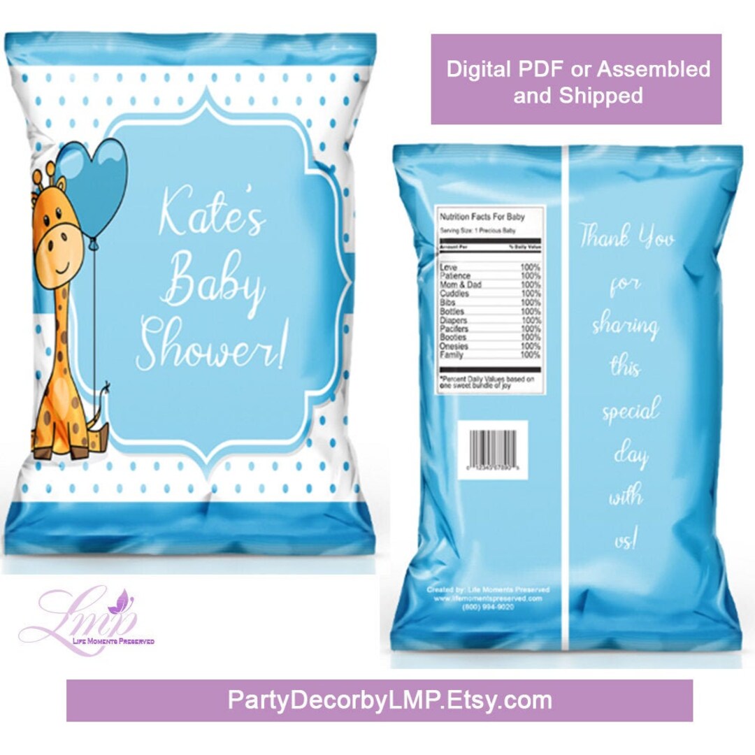 Baby Boy Favor Bags Blue and White Favor Bag Baby Giraffe Favor Bags