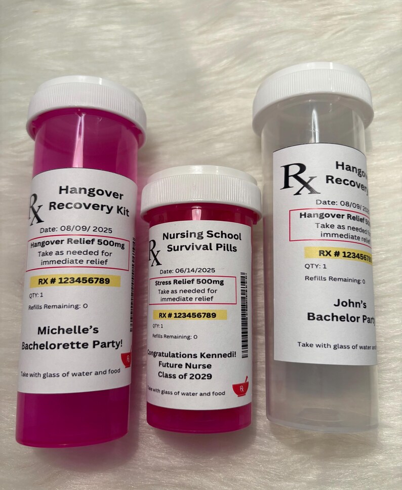 Kit de recuperación para la resaca - Despedida de soltera - Regalos de cumpleaños - Kits de frascos de medicamentos - Frascos de pastillas para el kit de recuperación - Regalos de despedida de soltera imagen 4