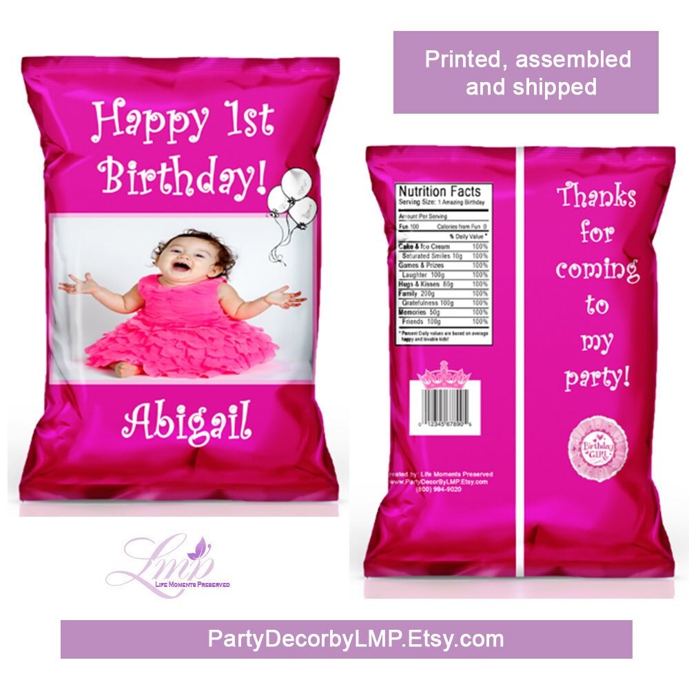 1st Birthday Chip Bag 1st Birthday Party Girl First Etsy