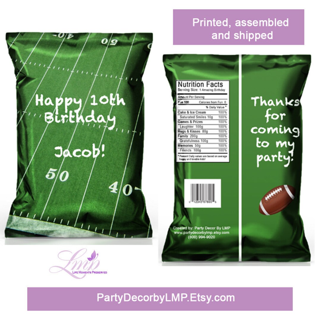 Football Chip Bag Football Favor Bag Digital football Party Football