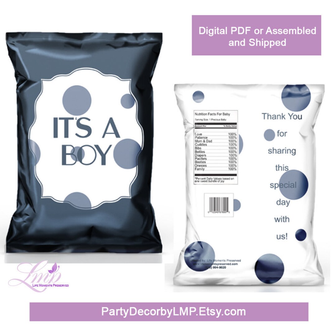 Baby Boy Favor Bags Blue and White Favor Bag Blue Polka Dots Favor Bags