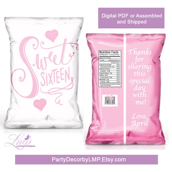 Sweet 16 - Sweet 16 Birthday - Sweet 16 Party Favors - Sweet 16 Chip Bags - Sweet 16 Invite - Sweet 16 Decorations - Sweet 16 Party Il_570xn
