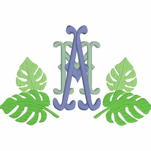Bamboo Palm Leaves Monogram Frame Embroidery Design (Digital Download)