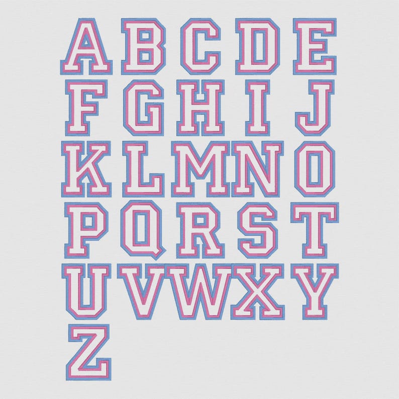Varsity Lettering 2 Varsity Block Double Layer Embroidery Font (2-6 Inch 9 Formats + .bx ...