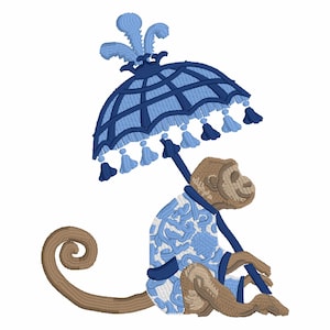 Broderidesign med apa i Chinoiserie-stil: Parasoll (9 format - direkt nedladdning)