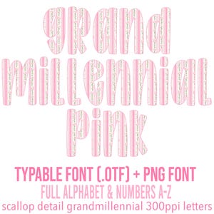Grandmillennial Alfabet: Typbaar .otf-bestand (OpenType-lettertype) + A-Z, 0-9 en een strik in PNG-formaat
