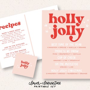 Download + Print | "Holly Jolly" Postkarte und Label Set | Weihnachtlicher Diffusor Blends + Rezepte