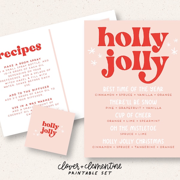 Download + Print | "Holly Jolly" Postcard and Label Set | Christmas Diffuser Blends + Recipes