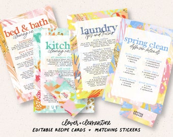 Download + Print | "Spring Clean"  EDITABLE Recipes | Matching stickers