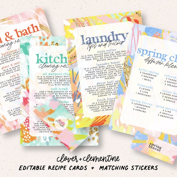 Download + Print | "Spring Clean"  EDITABLE Recipes | Matching stickers