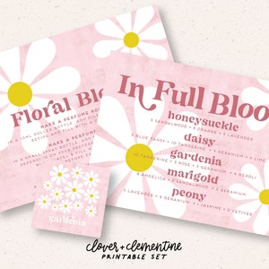 Baixar + Imprimir | Conjunto de cartões e etiquetas de receitas de perfume "In Full Bloom" | Spring Blends + Receitas para fazer e levar, etc.