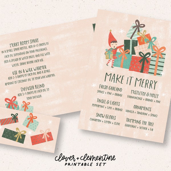 Download + Print | "Make it Merry"  Blends, Recipes, Stickers, etc. | Christmas essential oils