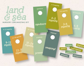 Download + Print | Nursery Organizing Closet Tags and Stickers "Land & Sea" Palette | Includes Ready to Print PDF File